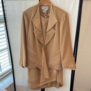 Lew Magram Collection tan 3-piece lined jacket & skirt set w/embellishments